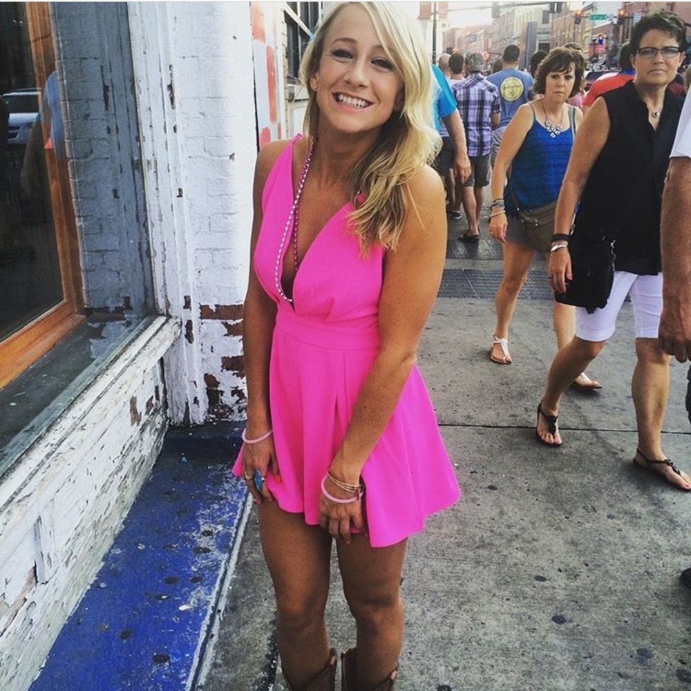 Hot pink romper perfect for a night out !